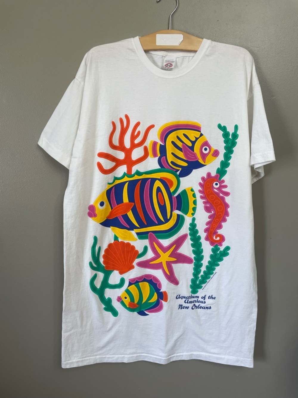 Vintage puff print New Orleans aquarium swim cover up fish one size